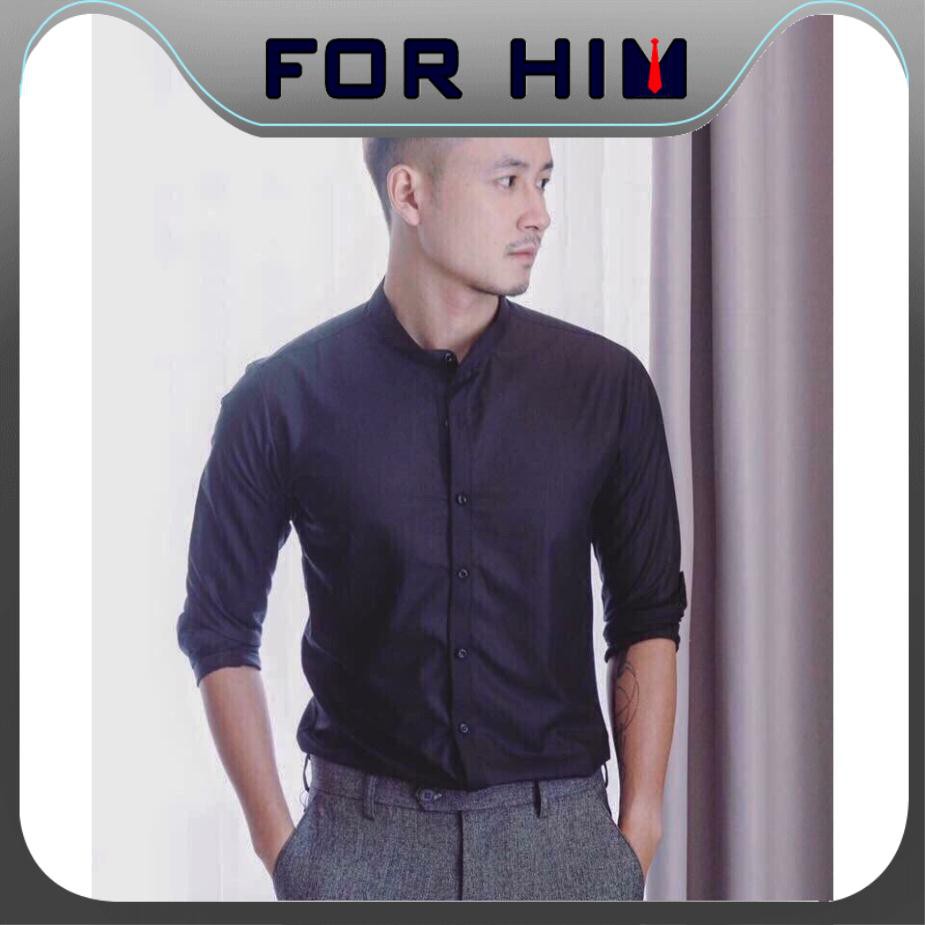 Áo sơ mi dài tay nam cổ trụ FOR HIM-740, cổ lãnh tụ, chất lụa đẹp Chính hãng