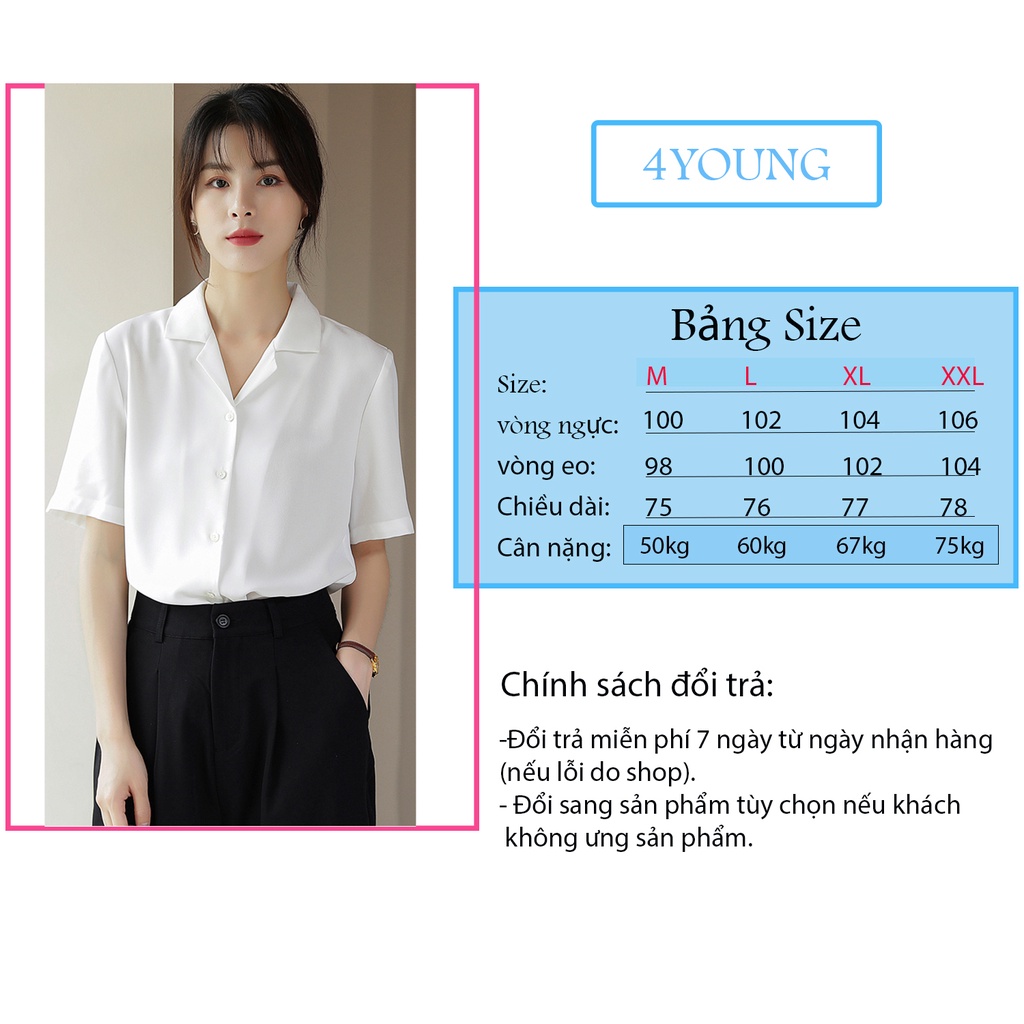 Áo sơ mi nữ tay ngắn đẹp form rộng cổ vest kiểu công sở Hàn Quốc 4YOUNG SMLV51