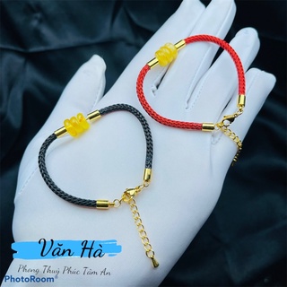 Lắc Tay Đồng Điếu Hổ Phách Vàng - Dây Cáp Cứng Cao Cấp - Bình An May Mắn