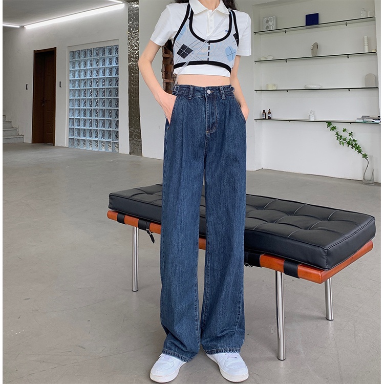 SUXI Quần Jeans Dài Ống Rộng Lưng Cao Phong Cách Retro Dành Cho Nữ
