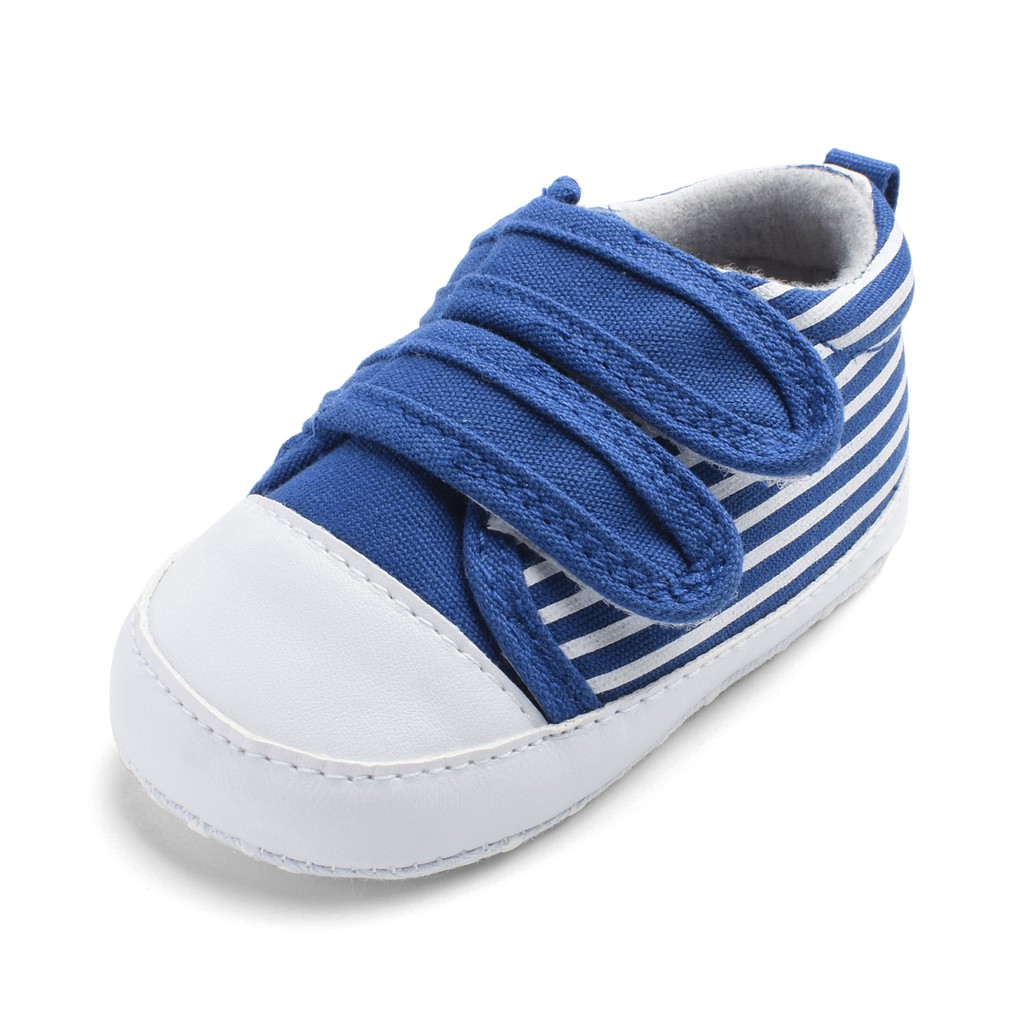Giày thể thao đế mềm bằng cotton họa tiết sọc cổ điển cho bé trai bé gái sơ sinh