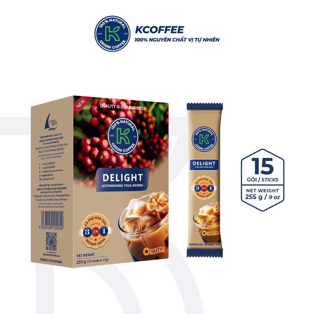 Cà phê sữa hòa tan 3in1 K Delight 255g thương hiệu KCOFFEE