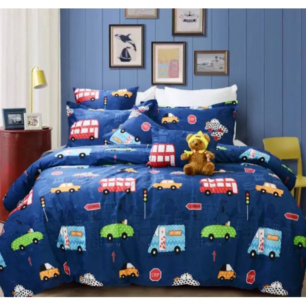 Ga Trải Giường Poly Cotton Mẫu Đẹp (Được chọn mẫu) MẪU Ô TÔ XANH