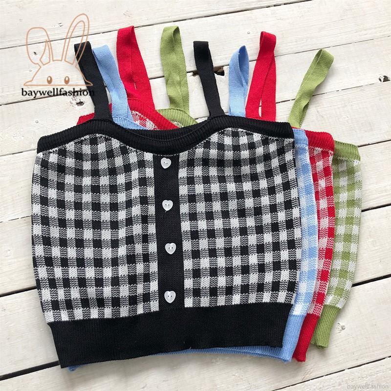 Áo croptop Lửng Hai Dây Họa Tiết Ca Rô Quyến Rũ Dành Cho Nữ | BigBuy360 - bigbuy360.vn