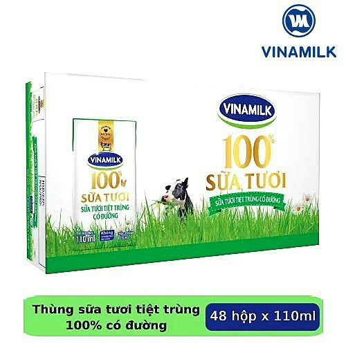 Sữa tươi 100% Vinamilk có đường/ít đường thùng 12 vỉ x 110ml