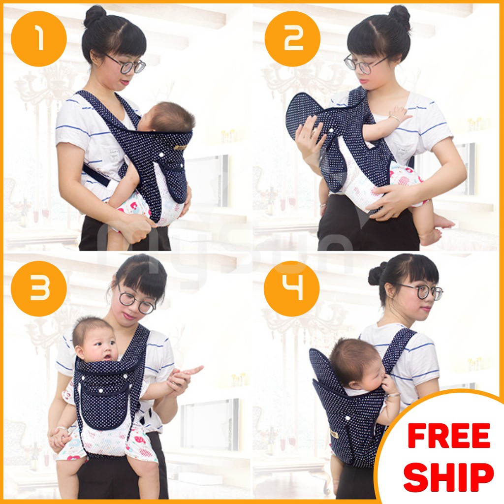 Đai địu 🌸FREESHIP🌸 vải em bé ngồi 4 tư thế cho bé sơ sinh, trẻ em 36 tháng tuổi ngồi xe máy có đỡ cổ chống gù - MYSUN
