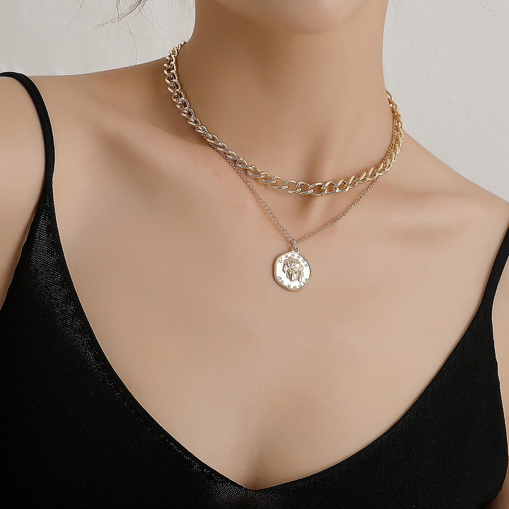 Vòng Cổ Choker Hai Lớp Bằng Kim Loại Màu Vàng / Bạc Phong Cách Punk Thời Trang Cho Nữ