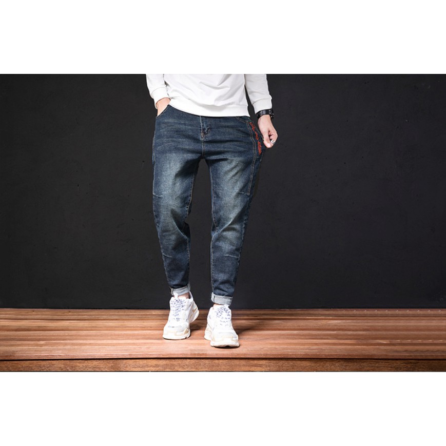 Quần Jeans baggy nam màu xanh co dãn thoải mái.