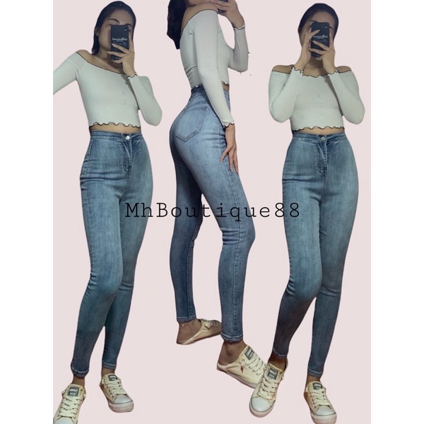 Quần jean nữ lưng cao trơn siêu hách dáng co dãn tốt MhBoutique88, form chuẩn size ( ảnh thật chụp từ Mh )