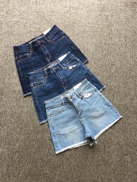 Quần shorts jeans lưng cao tua lai