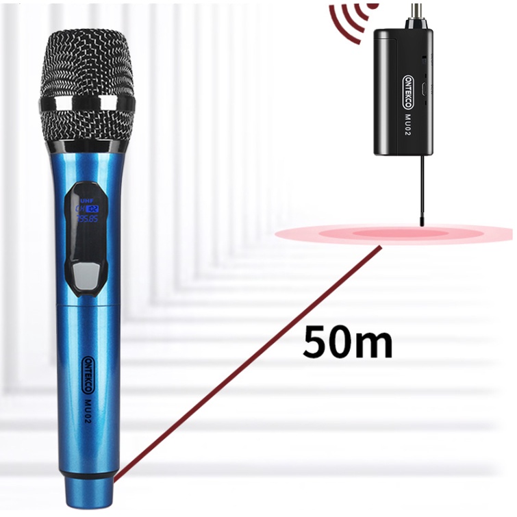 [Mã ELHACE giảm 4% đơn 300K] Micro hát karaoke không dây ONTEKCO MU-02 pin sạc - thu phát 50m