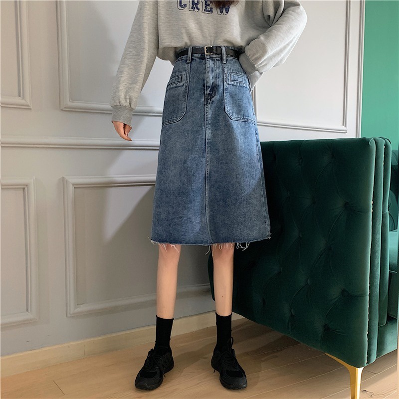 Chân váy jean SUXI dáng chữ A lưng cao màu sắc đơn giản thời trang xuân hè dành cho nữ