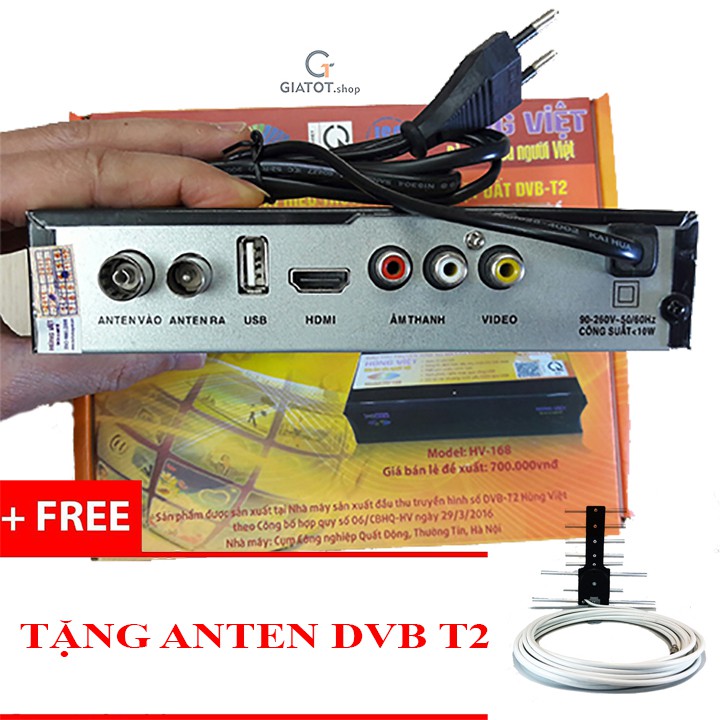 Đầu thu kỹ thuật số DVB-T2 HÙNG VIỆT (HV-168) + Anten DVB T2