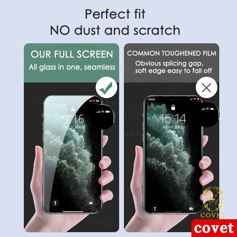 COVET bảo vệ hoàn toàn Kính cường lực phim bảo vệ kính IPhone 13 12 11 Pro Max Mini XR XS Max 6 6s 7 8 Plus SE 2020 Tặng kèm giấy lau kính. Cường lực Full màn hình
