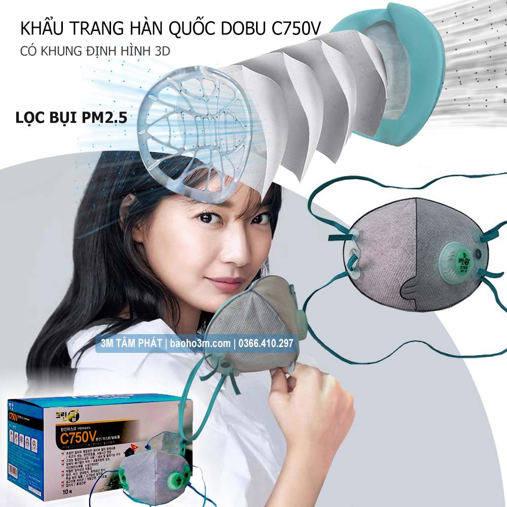 DOBU C750V xuất xứ Hàn Quốc-Khẩu trang kháng khuẩn 5 lớp có van thở-chống bụi mịn, chống dịch | BigBuy360 - bigbuy360.vn