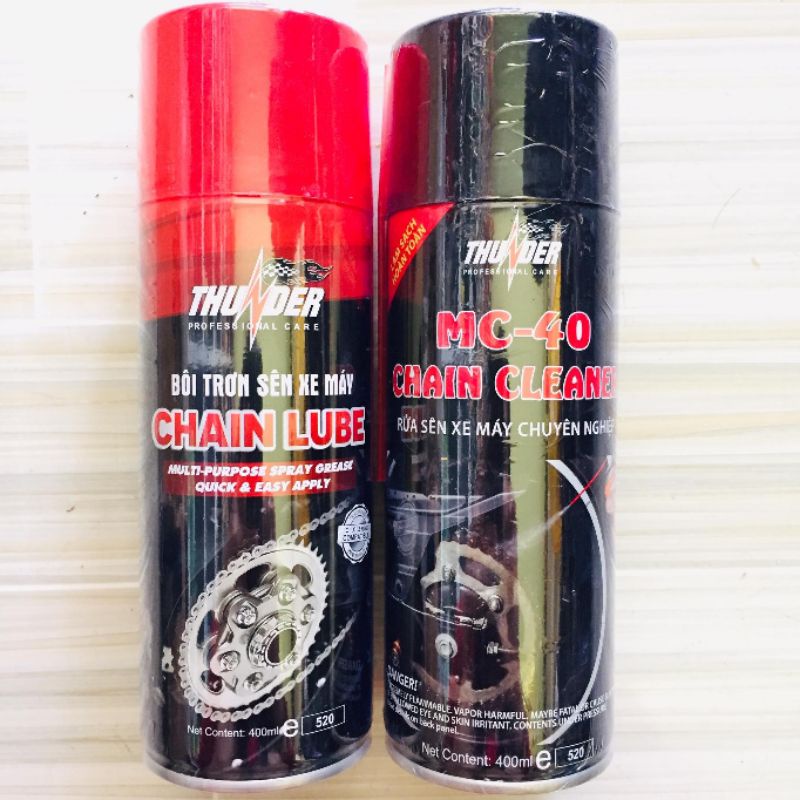 [Mẫu Mới] Combo bảo dưỡng sên chống văng Thunder Chain Lube 400ml và Rửa sên MC - 40 Tặng kèm Bàn chải vệ sinh sên