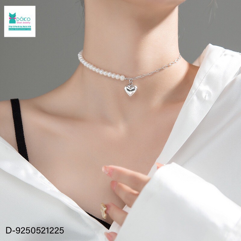 D9250521225 dây chuyền choker nt mix bạc mặt trái tim phồng