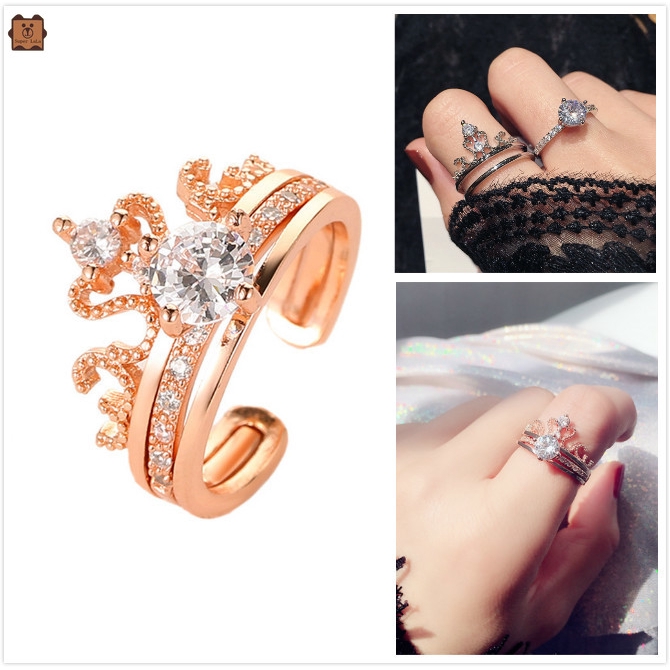 Set 2 nhẫn thiết kế kiểu vương miện đính đá xinh xắn cho nữ