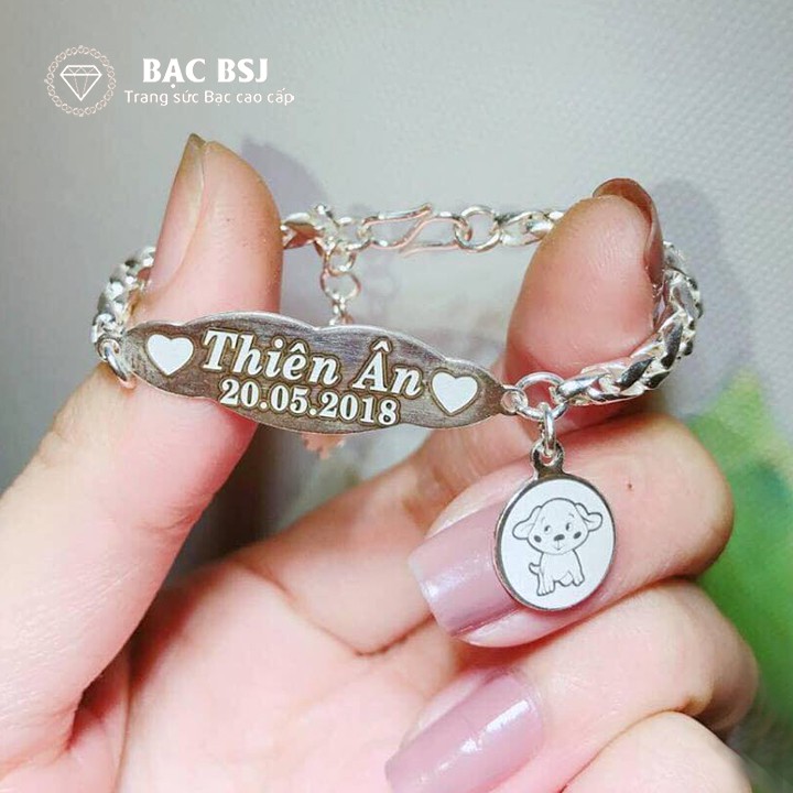 Vòng tay Bạc BSJ khắc tên cho bé bạc ta cao cấp - LTB006