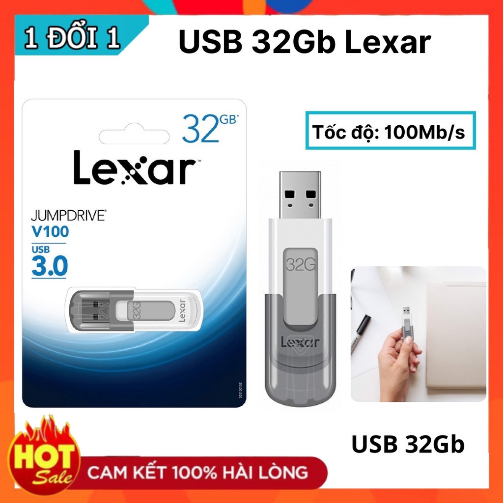 USB 32Gb Lexar Jump Drive V100 Chính hãng - USB 3.0 up to 100MB/s read - Bảo mật dữ liệu cao và an toàn - BH 1 năm
