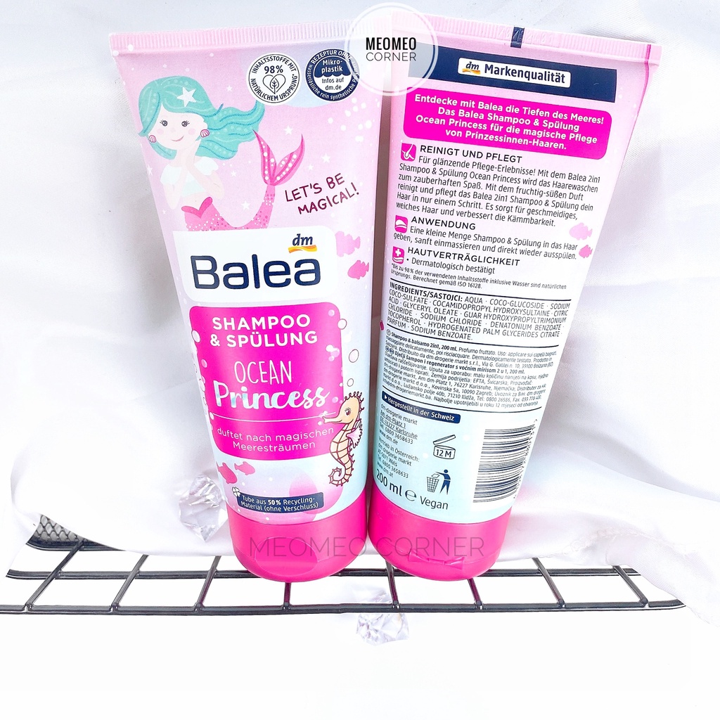 Dầu gội và xã dưỡng tóc Balea công chúa 2in1 Little Princess cho bé Đức màu hồng 200ml/300ml