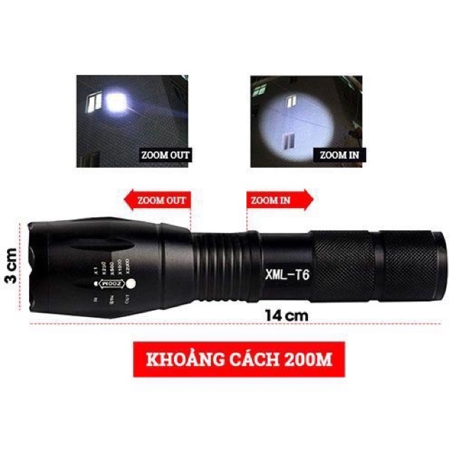 ĐÈN PIN ULTRAFIRE A100 XML T6-ĐÈN PIN SIÊU SÁNG CÓ ZOOM TẬP TRUNG