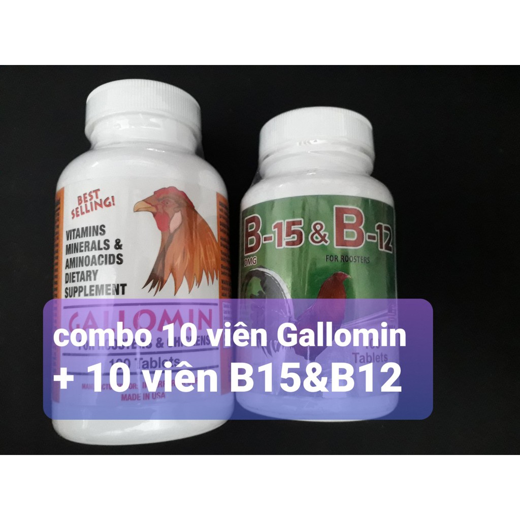 Combo 10 viên B15 B12 và 10 viên gallomin. Nuôi gà đá