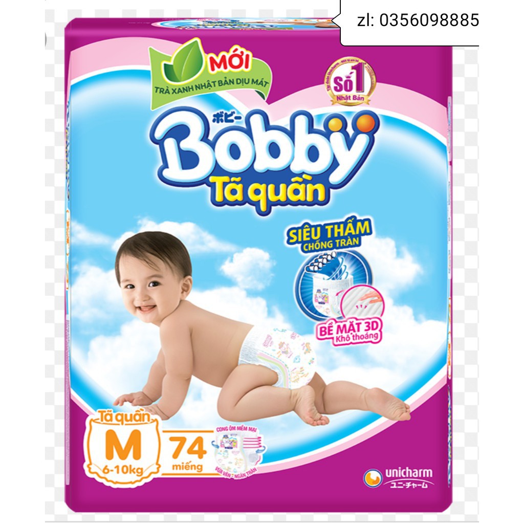 Tã quần Bobby M74/ L68/ XL62/ XXL56/ XXXL24 mẫu mới ( rãnh thấm kim cương )