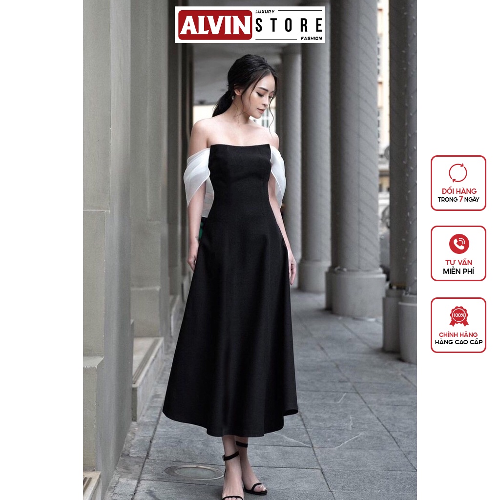 Đầm Dáng Xoè Dài Kiểu Cúp Ngực Phối Tay Voan Kiếng Alvin Store 2521