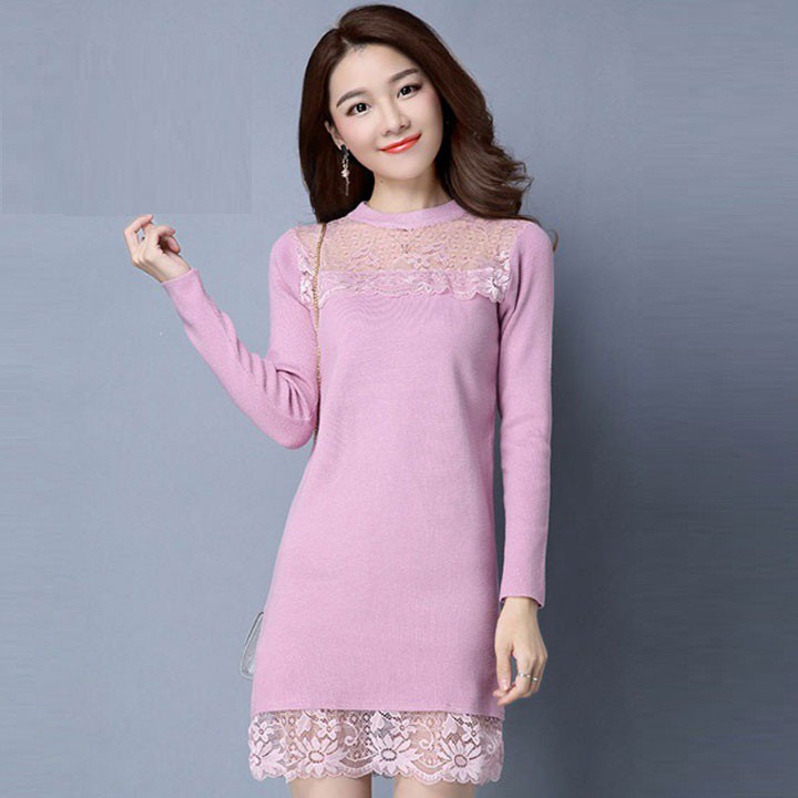 Đầm len phối ren thời trang VA-021i