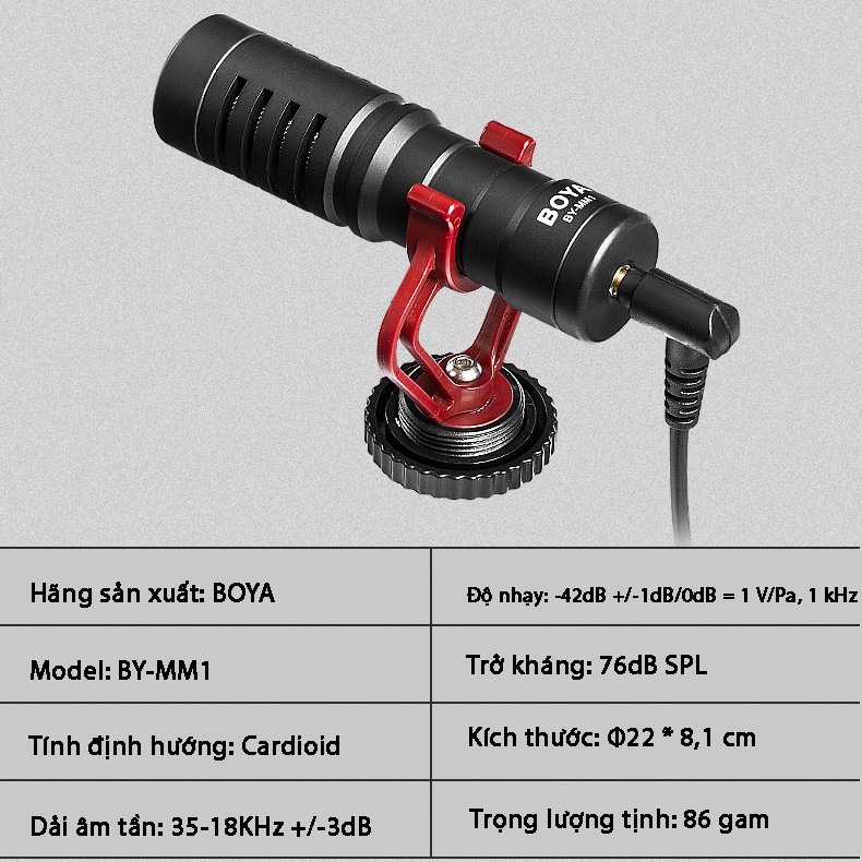 Micro Boya BY-MM1 thu âm cao cấp cho máy ảnh DSLR, action camera, và điện thoại Ios, android - Hàng Chính Hãng