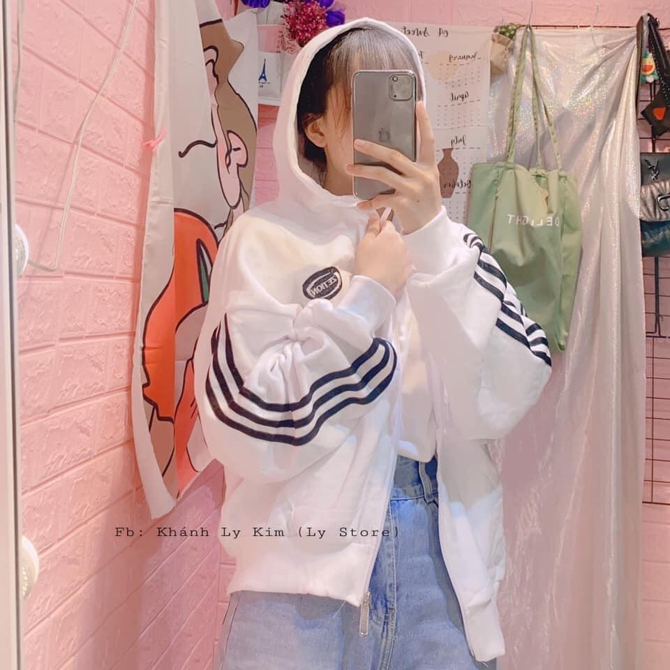 Áo Khoác Nỉ Thể Thao ZATION Unisex ♥ Hoodie bomber phối 3 sọc màu Đen | Trắng | Xám Ulzzang Nam Nữ HOT ♥