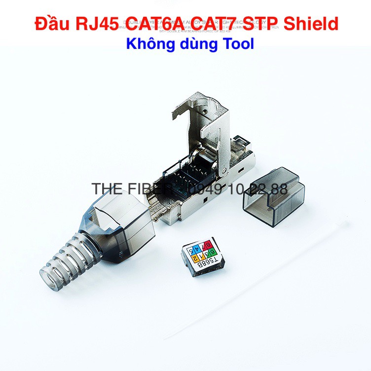 Đầu bấm hạt mạng Cat6A Cat7 STP không dùng Tool, chống nhiễu Shielded, có chụp