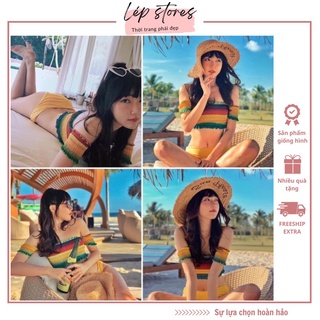 Áo trễ vai croptop phối nhiều màu