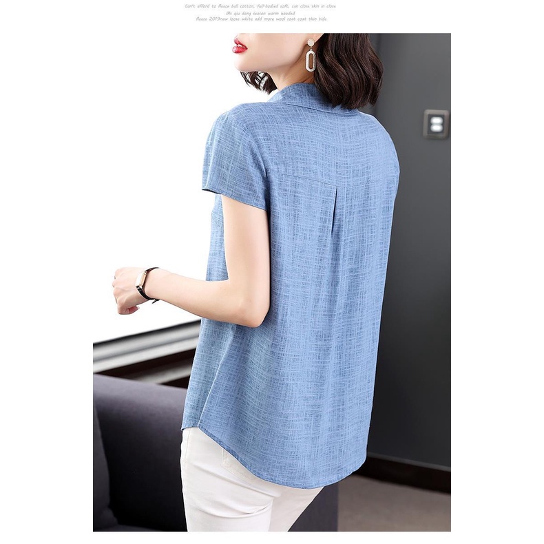 Áo thun cotton lanh ngắn tay thời trang mùa hè cho phụ nữ trung niên