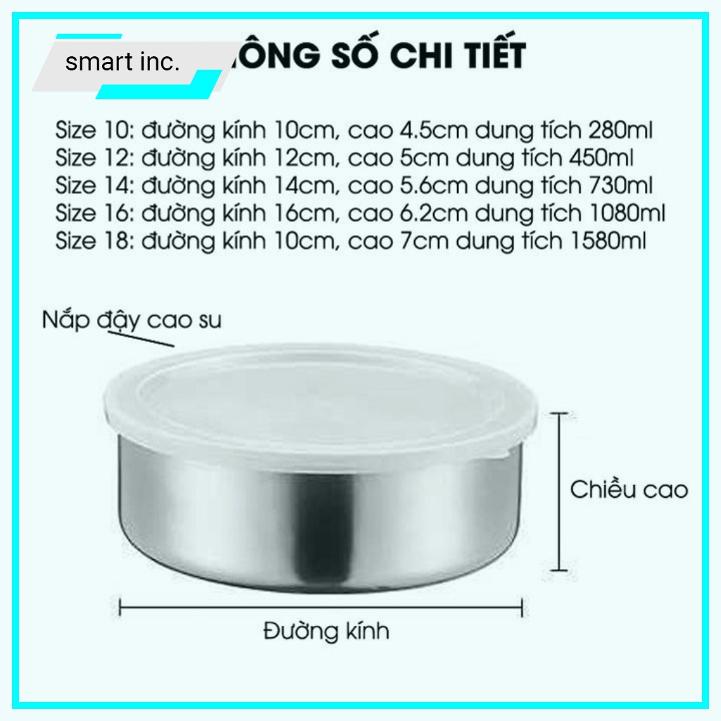 Bát Inox Cách Nhiệt Có Nắp Đậy Nhựa Silicon Đựng Thức Ăn 👄FREESHIP👄 Bộ Tô Thố Xứng Inox Để Tủ Lạnh Nhà Bếp Không Gỉ Rỉ