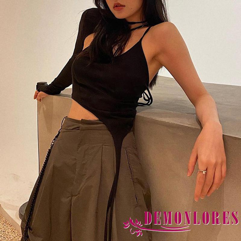 Áo kiểu croptop màu trơn ôm dáng thời trang độc đáo cho nữ