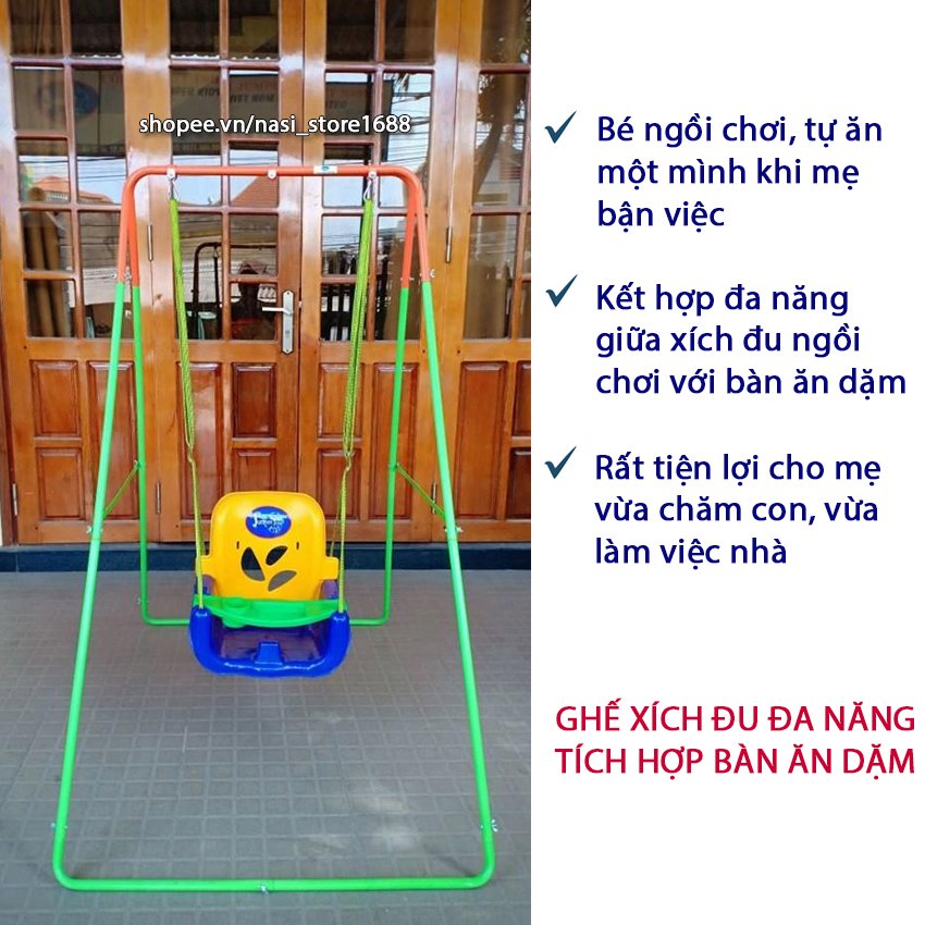 Combo xích đu nhún nhảy tập đi cho bé Jumper Kids JPG102 + ghế xích đu tích hợp bàn ăn dặm