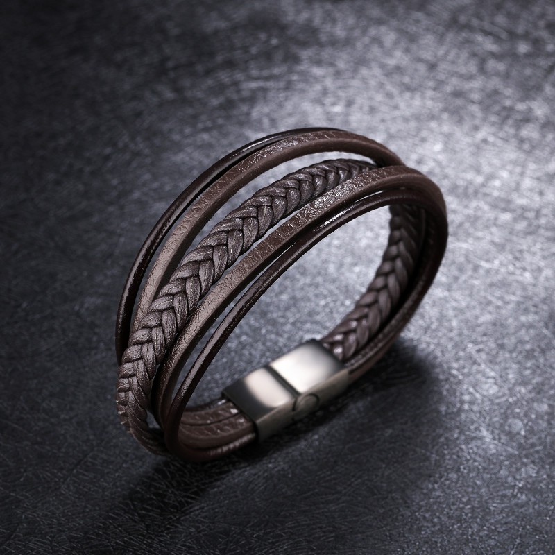 Vòng Tay Nam Dây Da Titan Ko Han Rỉ TT 3688