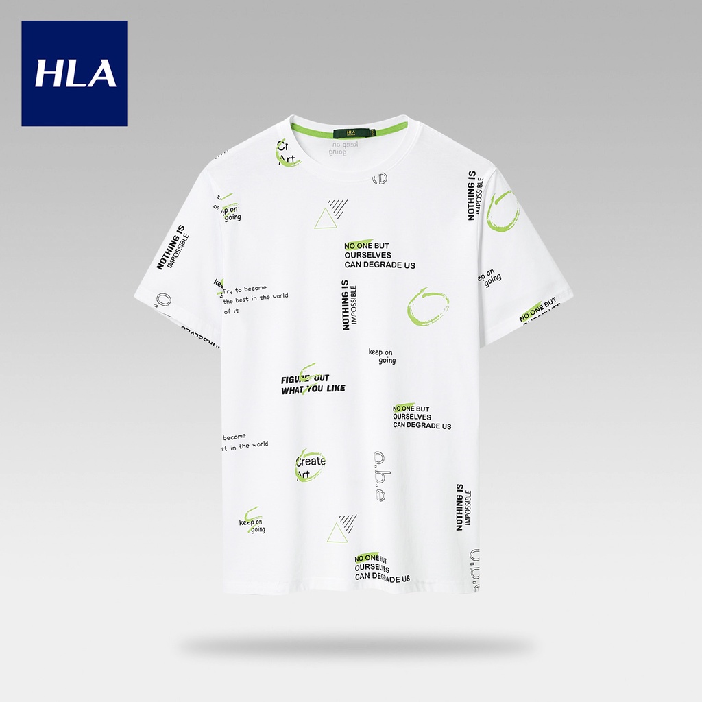 HLA - Áo thun nam ngắn tay cotton lạnh thấm hút mồ hôi Trendy letter printing icy cotton T-shirt