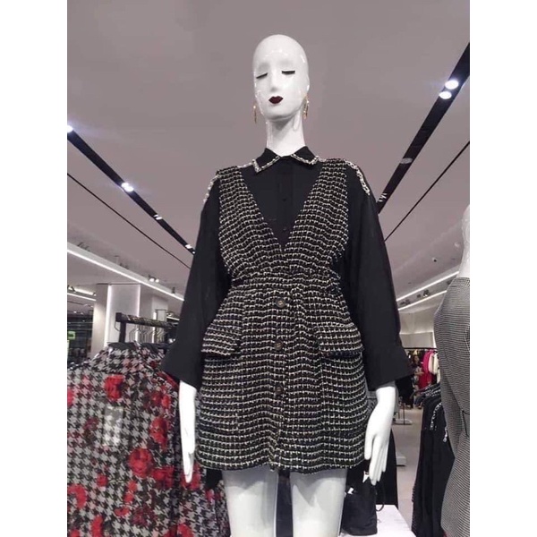 Váy yếm dạ tweed zara new tag