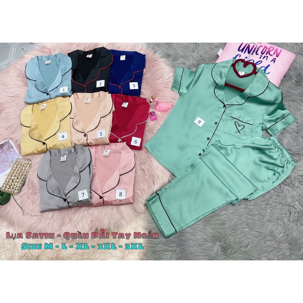 HÀNG CAO CẤP - SET ĐỒ BỘ LỤA SATIN DÀI TAY NGẮN
