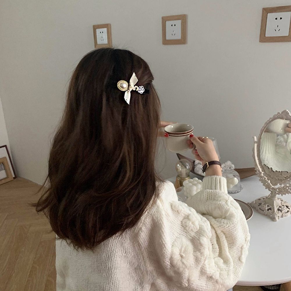 Kẹp tóc kim loại đính nơ phong cách Hàn Quốc cổ điển sang trọng cho nữ