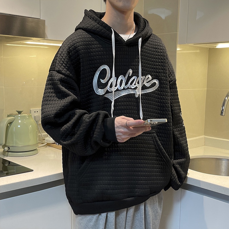 Áo Hoodie Dáng Rộng Họa Tiết Kẻ Sọc Thời Trang Đơn Giản Dễ Thương Cho Nam