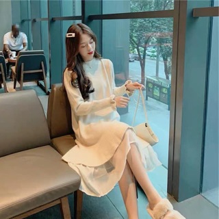 Đầm len đuôi cá phối voan