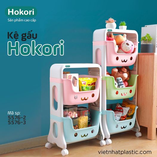 Kệ GẤU Hokori Việt Nhật đựng đồ đa năng - Kệ Nhựa hình gấu 2,3 tầng có bánh xe di chuyển tiện lợi