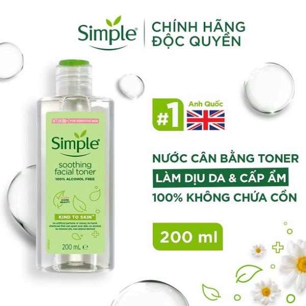 Nước hoa hồng Simple Toner làm dịu và cân bằng độ ẩm cho da - lành tính không chứa cồn 200ml [CHÍNH HÃNG ĐỘC QUYỀN]