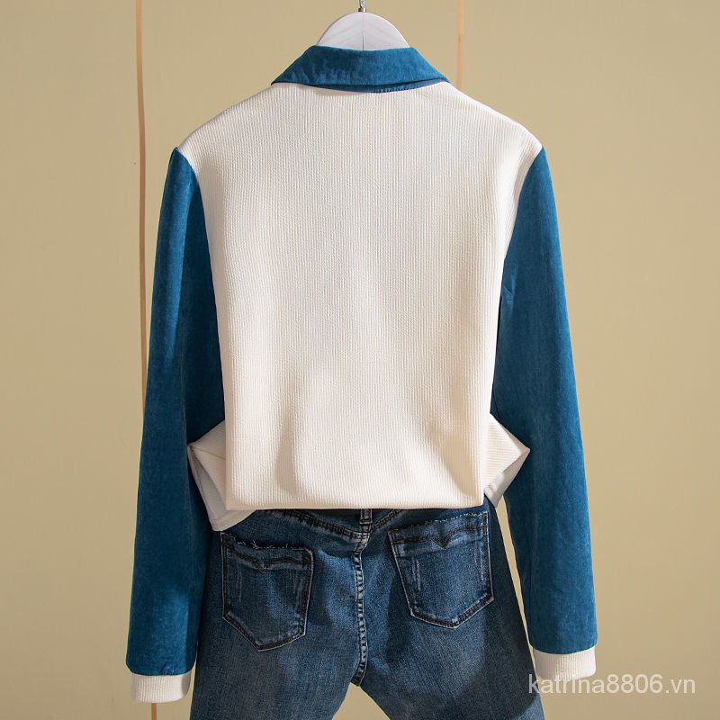 Áo Sơ Mi Giả Hai Lớp Màu Sắc Tương Phản Phong Cách Phương Tây Dành Cho Nữ