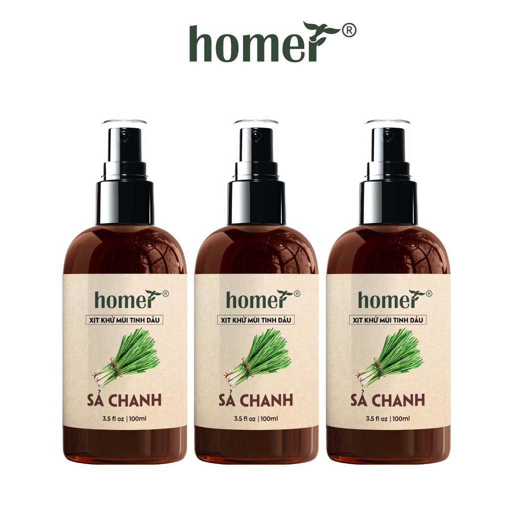 Combo 3 xịt thơm phòng Sả Chanh Homer 100ml/ chai