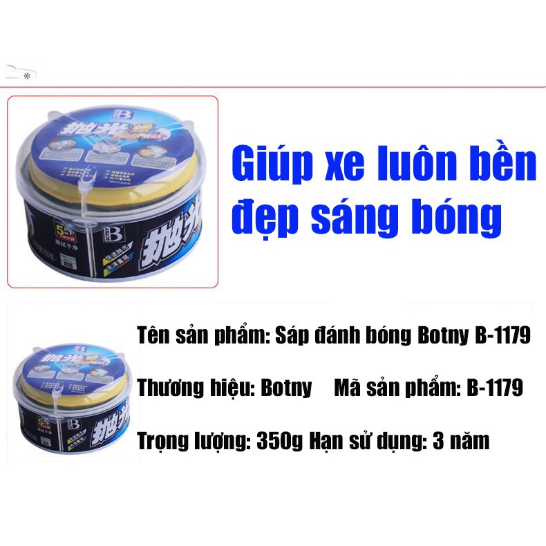 Sáp đánh bóng xe BOTNY Polish Wax 250g B-1179, wax làm mờ vết trầy, kem tẩy vết xước và đánh bóng mặt sơn xe hơi, ô tô